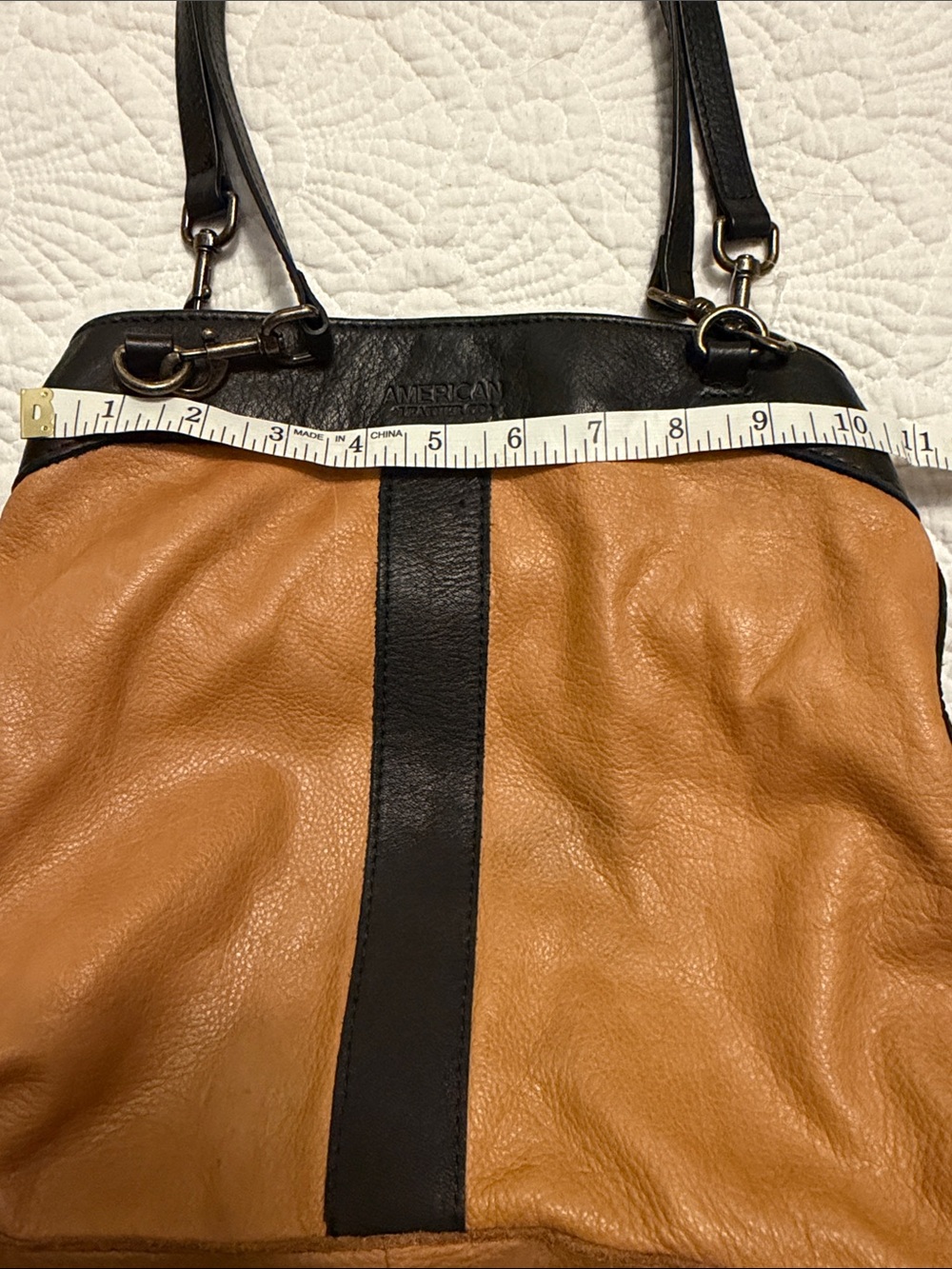 Leather Shoulder Bag in Light Tan and Black - Picture 11 of 16